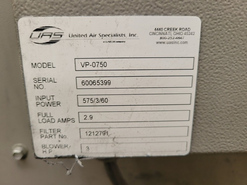 750 cfm UAS #VP-0750, Portable Cartridge Dust Collector, 141 ft filter area, 3 HP, 600 Volts, 3PH - Image 2