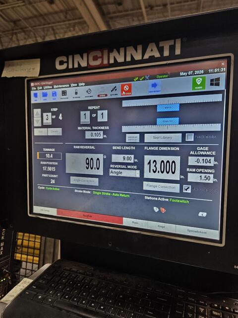 175 Ton, Cincinnati #175-CBIIX10, CNC Hydraulic Press Brake, 12' overall length, 120" between housings, 16" - Image 5