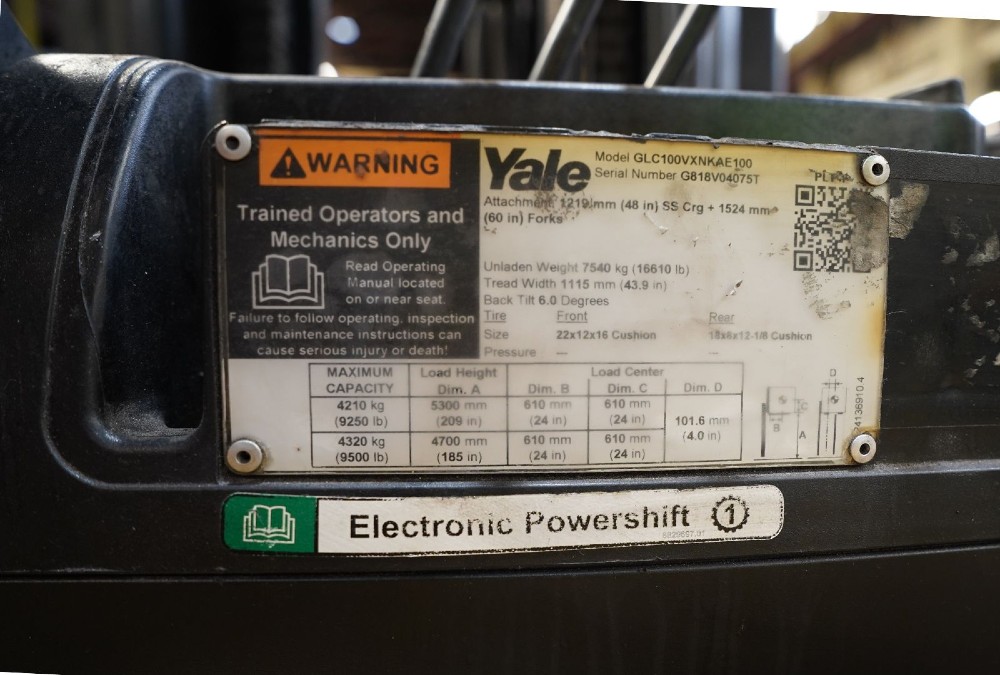 10000 lb. Yale #GLC100VXNKAE100, Liquified Propane Gas Forklift, 209" Lift Height, 2019 - Image 3