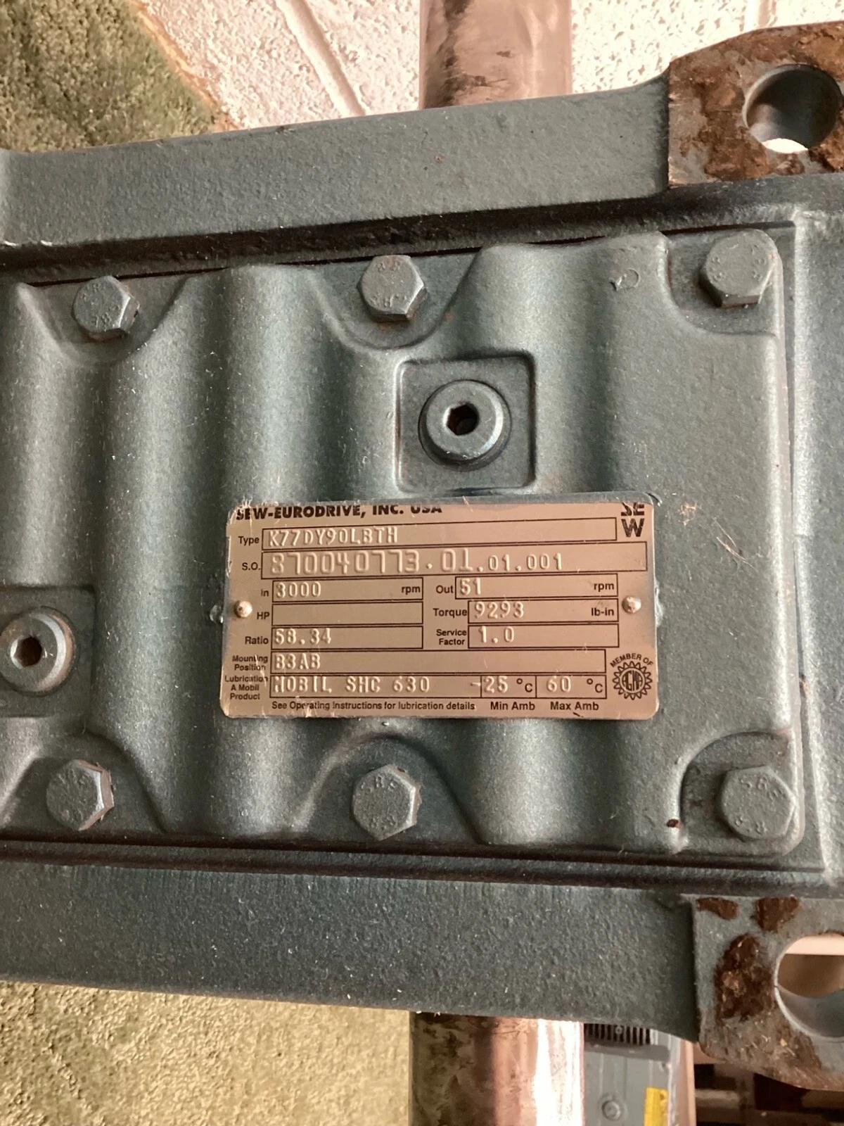 3000 RPM, SEW-Eurodrive #K77DY90LBTH, Gearbox w/ Motor, 400 Volts - Image 9