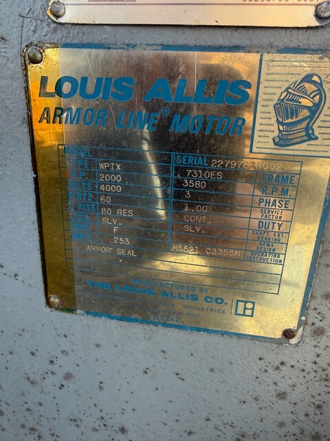 2000 HP 3580 RPM Louis Allis, Frame 7310ES, weather protected enclosure type 1, SB, 4000 Volts - Image 2