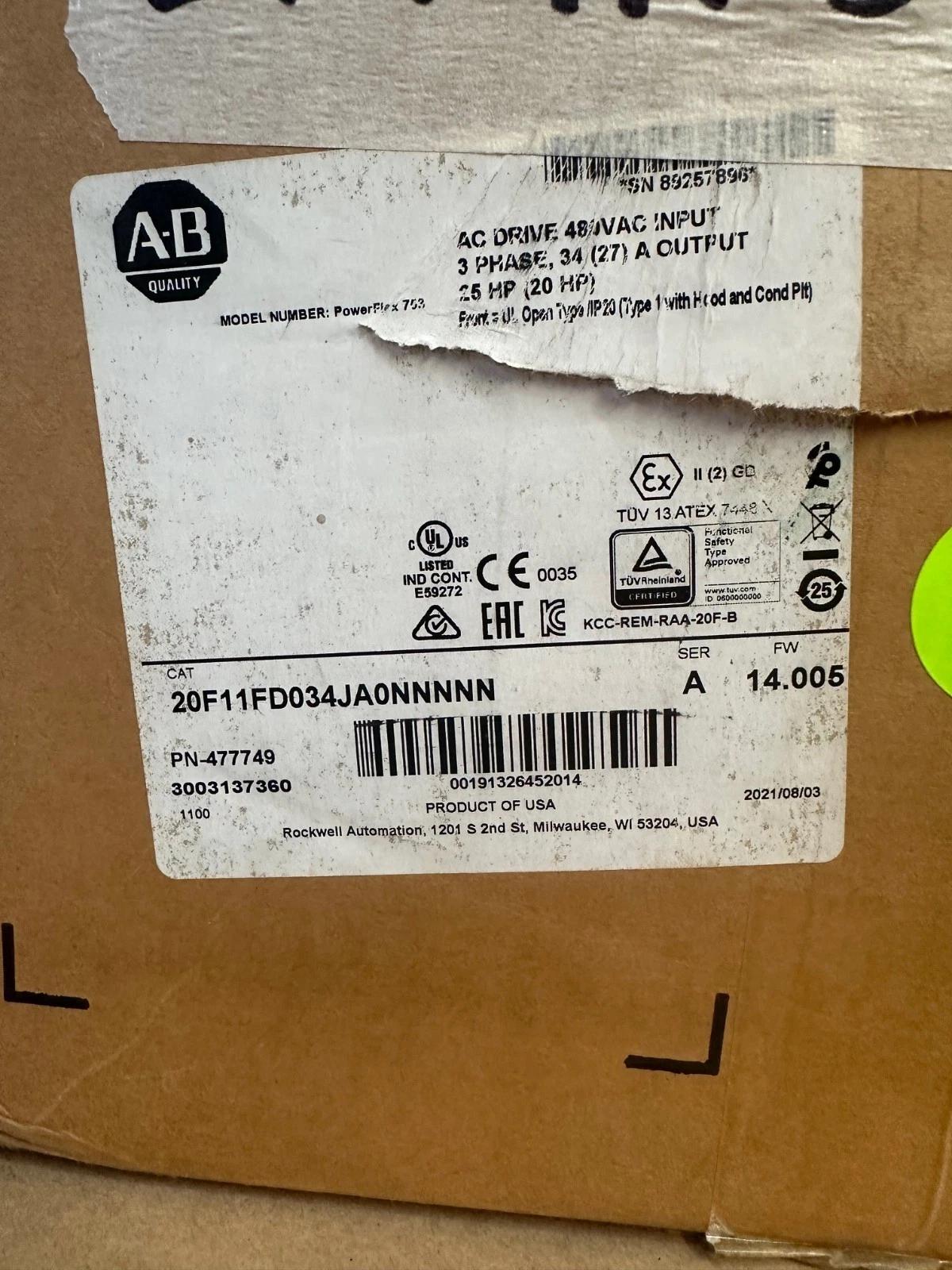 25 HP Allen-Bradley, 20F11FD034JA0NNNNN, Powerflex 753 Variable Frequency Drive, air-cooled, 480 Volts - Image 4