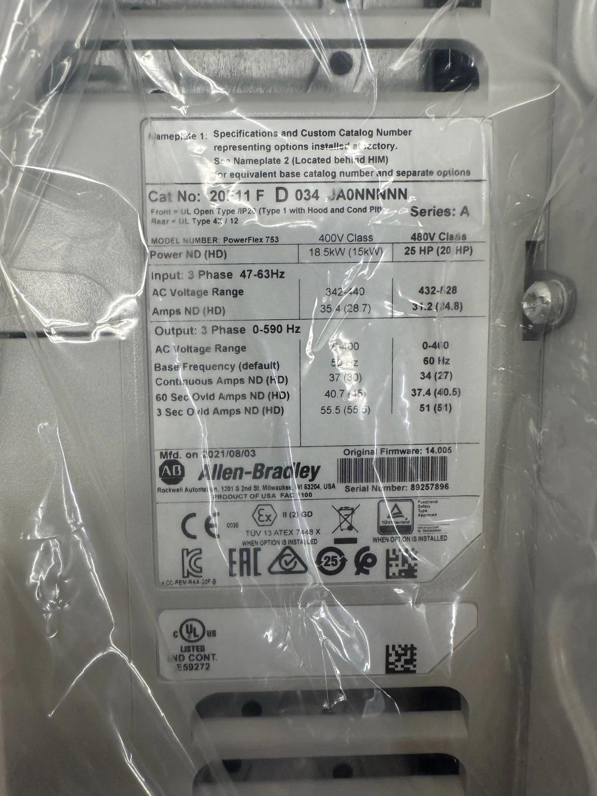 25 HP Allen-Bradley, 20F11FD034JA0NNNNN, Powerflex 753 Variable Frequency Drive, air-cooled, 480 Volts - Image 10