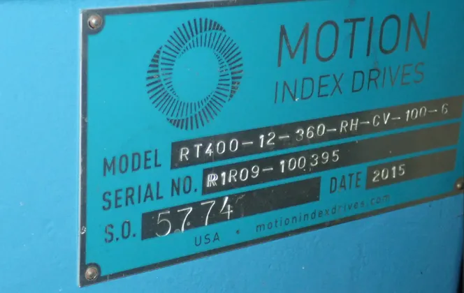 18" Motion Index Drives #RT-400-12-360-RH-CV-100-6, Indexer, 5 HP, 1750/98 RPM, 266/460 V, 2015 - Image 7