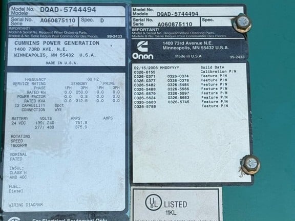 250 KW Cummins #DQAD, QSM11 Generator Set, sound attenuated enclosure, w/Base Tank, Tier 2, 120/208 Volts - Image 10