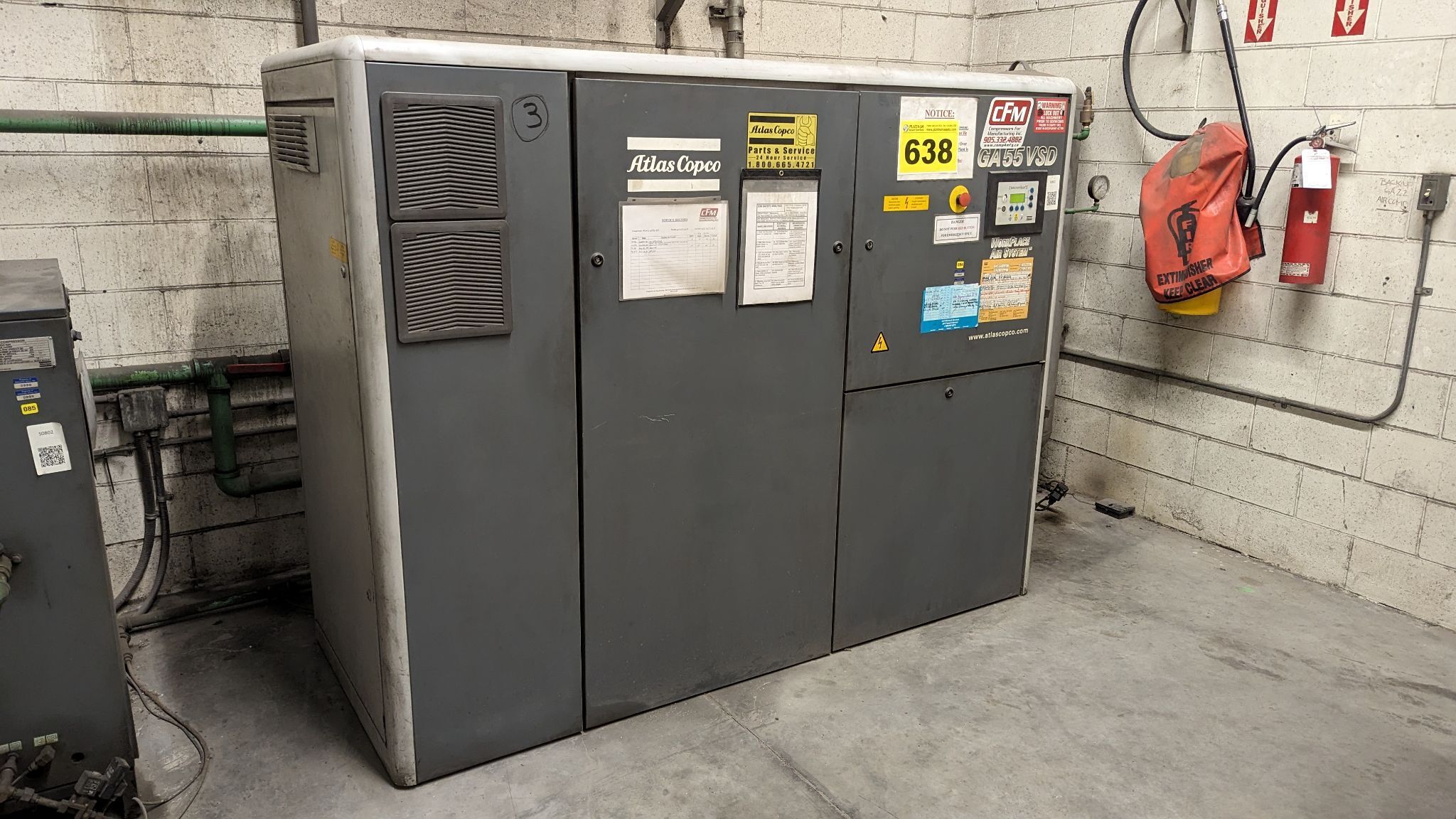 343 cfm, 188 psi, Atlas Copco #GA55VSD, rotary screw air compressor, 75 HP, vari-speed drive, serial - Image 1