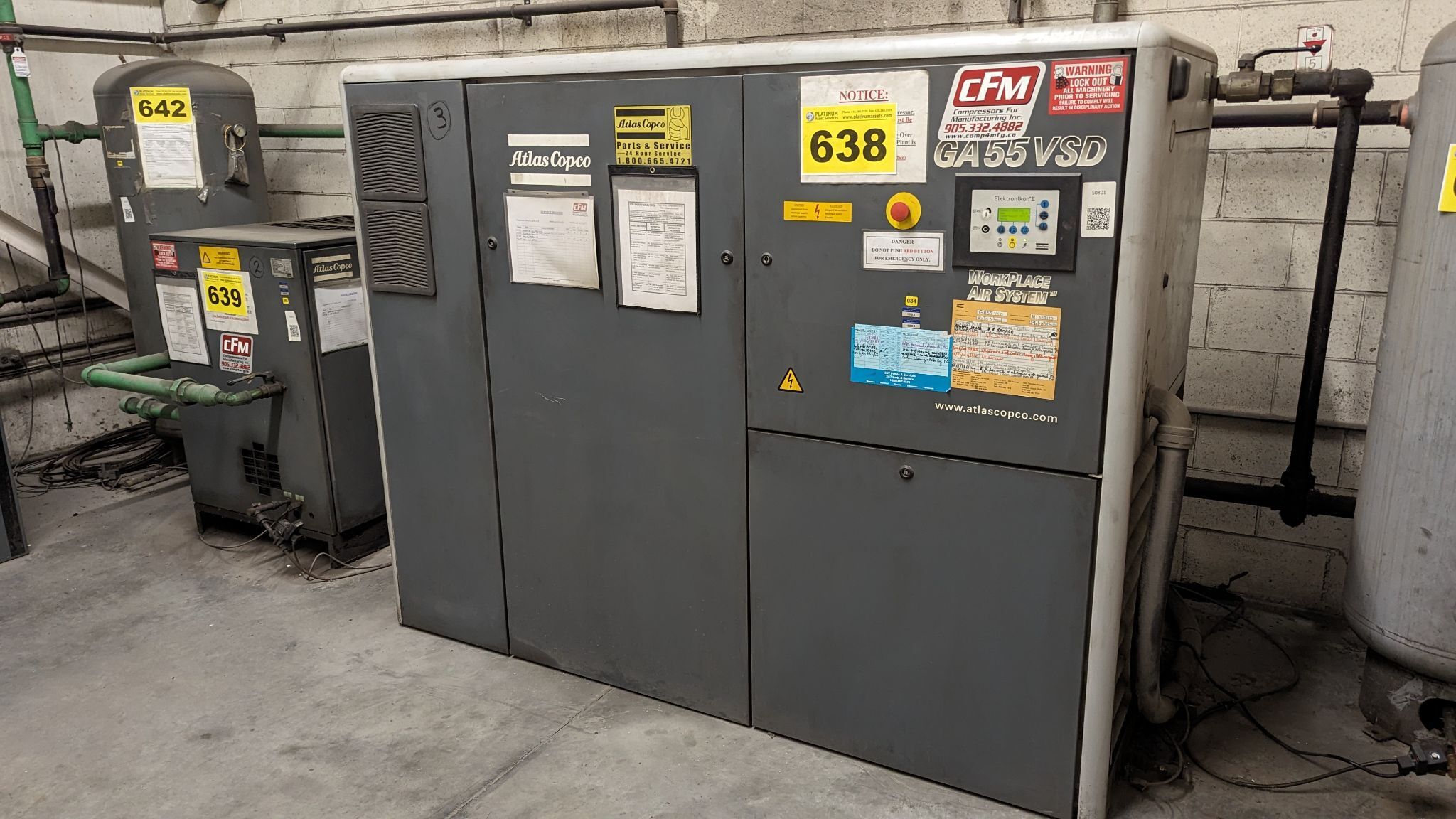 343 cfm, 188 psi, Atlas Copco #GA55VSD, rotary screw air compressor, 75 HP, vari-speed drive, serial - Image 2