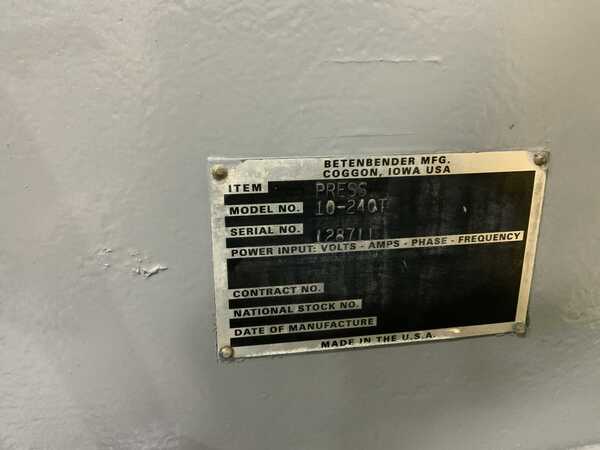 240 Ton, Betenbender #10-240T, hydraulic press brake, 10' overall, 102" between housing, 6" stroke, 30 HP - Image 5