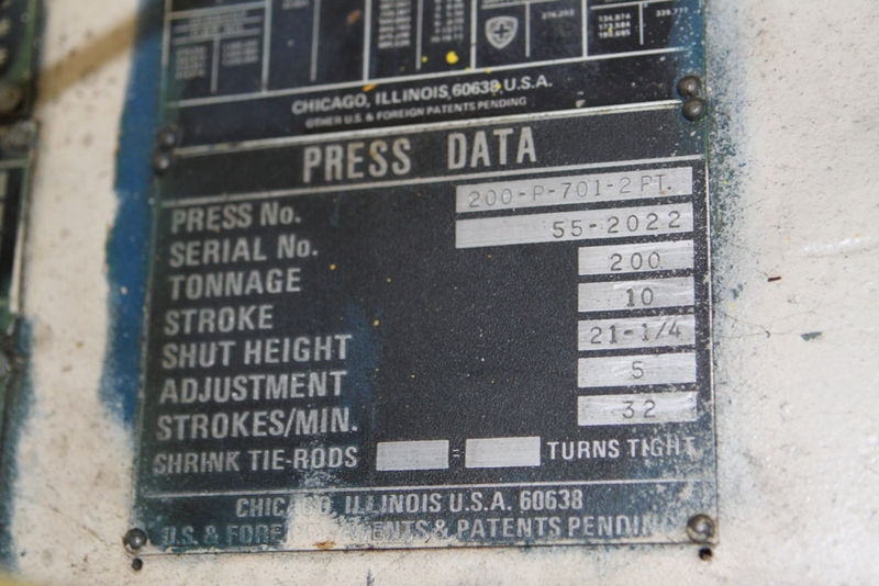 200 Ton, Clearing #200-P-701-2-PT, OBI 2 point press, 10" stroke, 21-1/4" Shut Height, 32 SPM, #63747 - Image 3