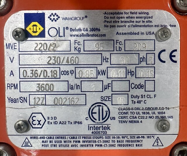 Oli, vibrator size 10 MVE 220/2, .15 HP (4 available) - Image 5