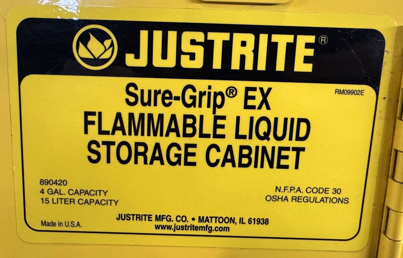 Justrite #890420, sure-grip ex flammable liquid storage cabinet, 22" H x 17" W x 17" D, 4 gallon capacity - Image 5