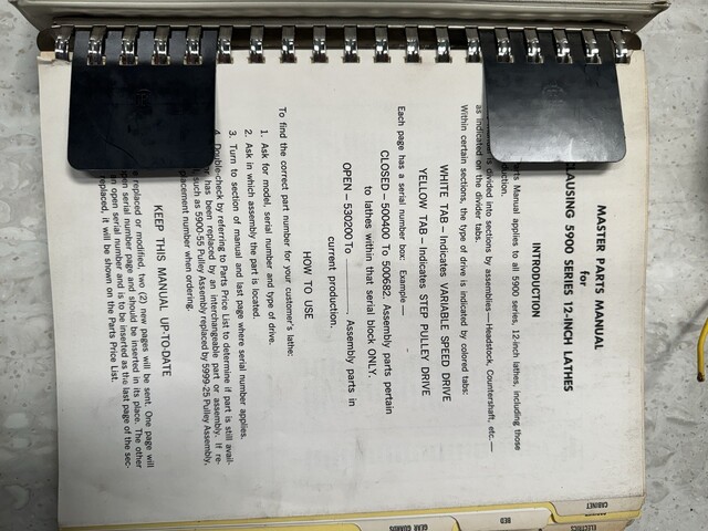 Original Clausing 5900 Series 12-Inch Lathe Dealer's Master Parts Catalog Manual - Image 2