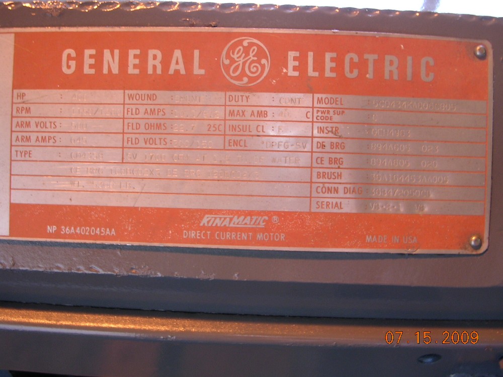 400 HP 1150-1750 RPM General Electric 5cd434ka806c805, Frame 4358, DPFG, 500 Volts - Image 1