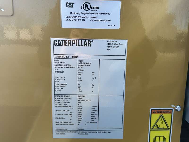 550 KW Caterpillar #C18, diesel generator set, 277/480 Volts, 900 HP @ 1800 RPM, EPA Tier 2, open power unit - Image 7