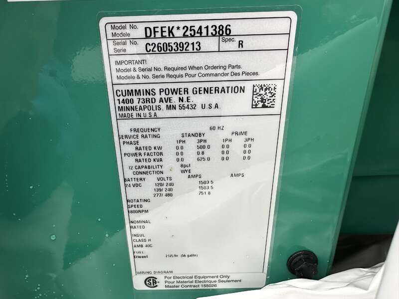 500 KW Cummins #DFEK, diesel generator set, 277/480 Volts, 755 HP @ 1800 RPM, QSX15-G9 NR2 engine, EPA Tier - Image 9