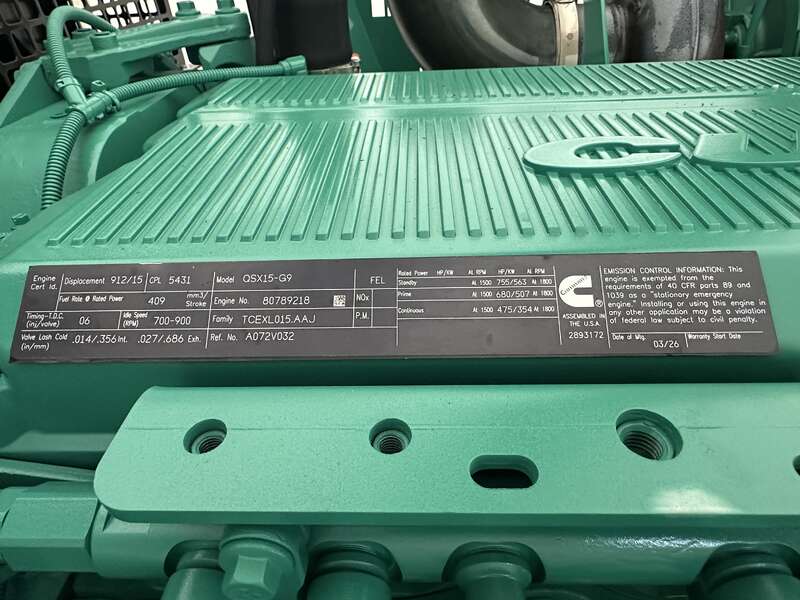 500 KW Cummins #DFEK, diesel generator set, 277/480 Volts, 755 HP @ 1800 RPM, QSX15-G9 NR2 engine, EPA Tier - Image 10