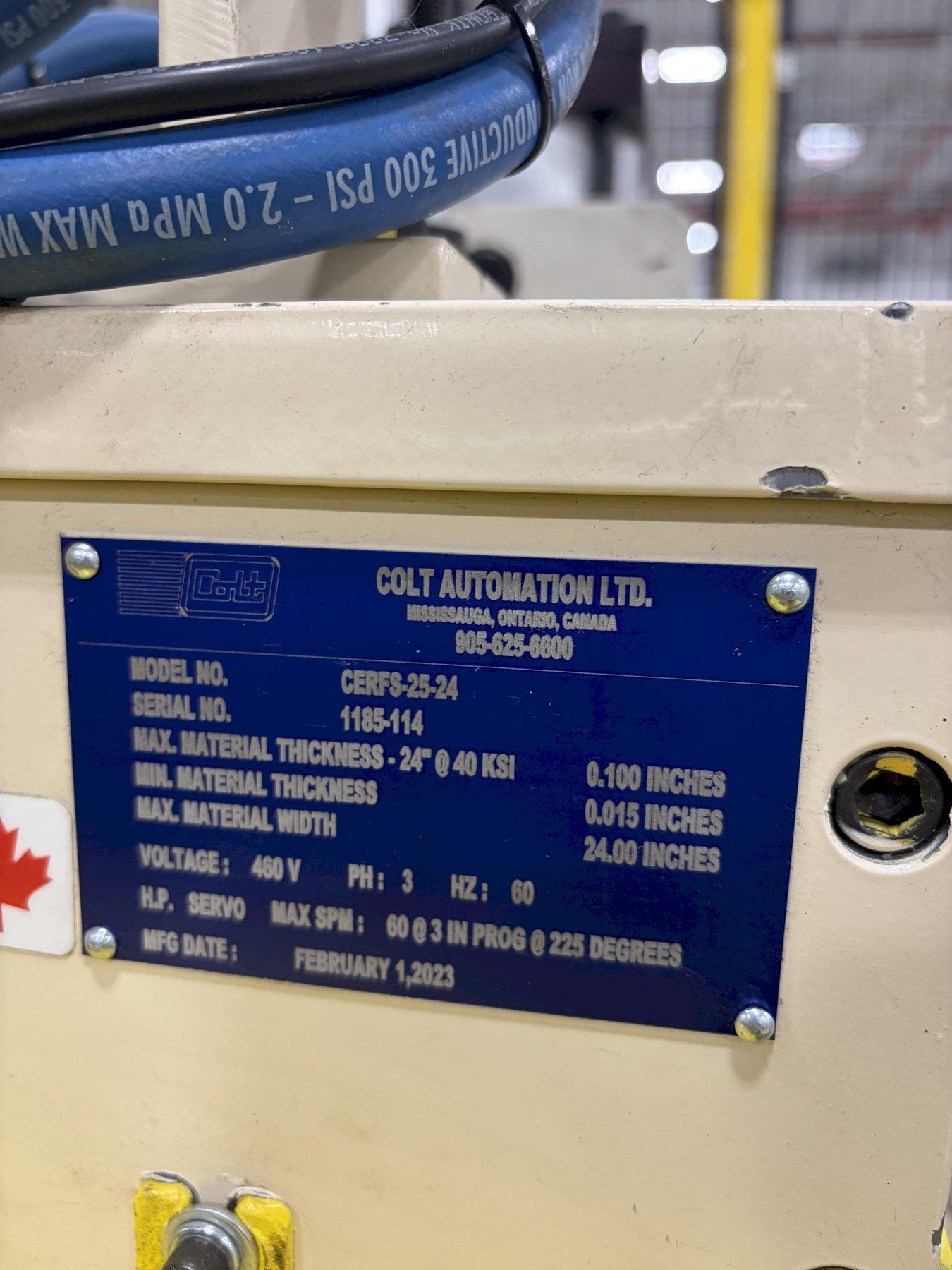 8000 lb. Colt #DHDR-800-24, servo feed line, 24" x .100" stock, overarm hold down, keeper arms, cabinet - Image 5