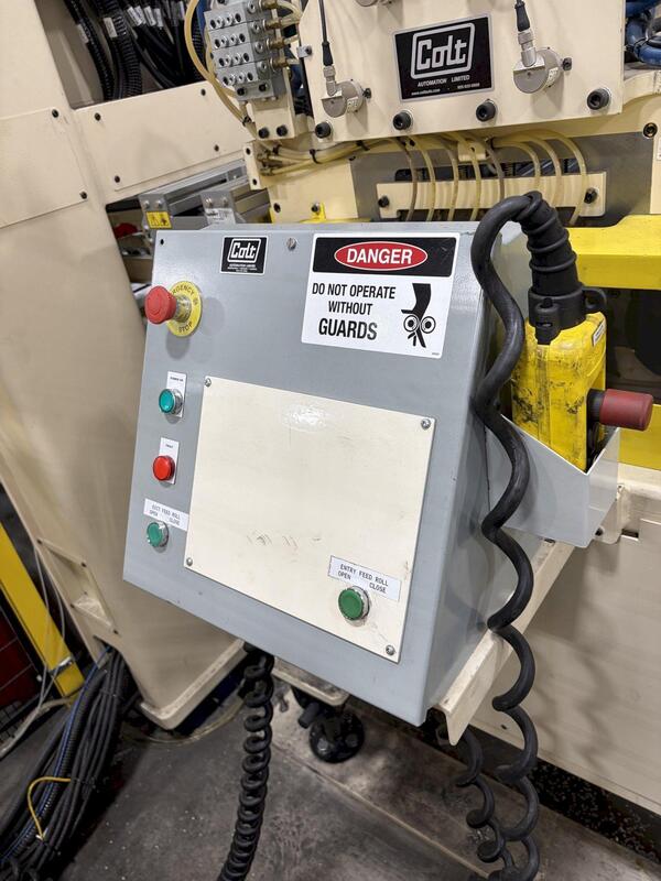 8000 lb. Colt #DHDR-800-24, servo feed line, 24" x .100" stock, overarm hold down, keeper arms, cabinet - Image 7