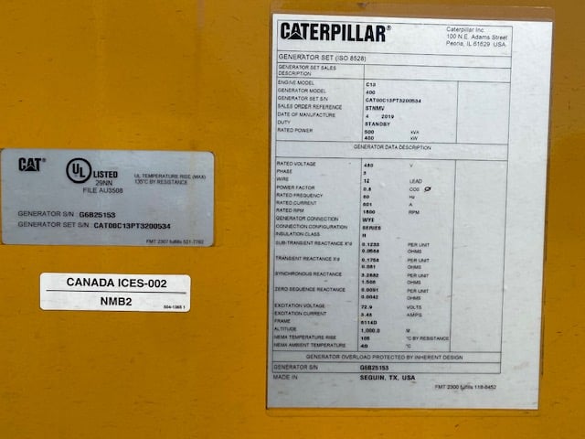 400 KW Caterpillar #C13, diesel generator set, 277/480 Volts, 3-phase, 1371 hours, 609 HP @ 1800 RPM, Tier 3 - Image 3