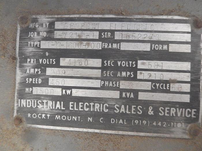 1500 HP 450 RPM General Electric, Slip Ring Motor, 4160 Volts, 3PH - Image 3