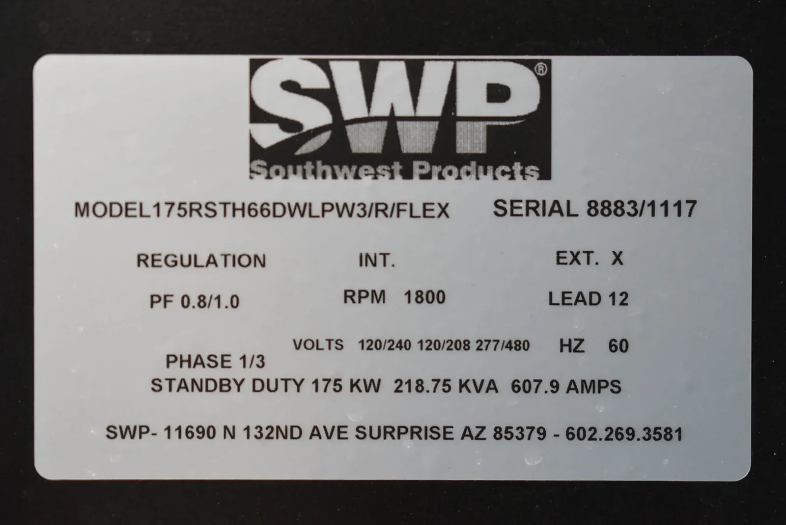 175 KW SWP #1106D-E66TA, diesel generator, voltage selector switch, 2018 - Image 6