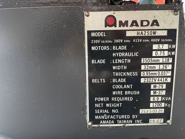 10" x 11" Amada #HA250, Automatic Horiz Bandsaw, 5 HP, 250 FPM, 1" x 0.037" x 11' 6" blade, 1997 - Image 5