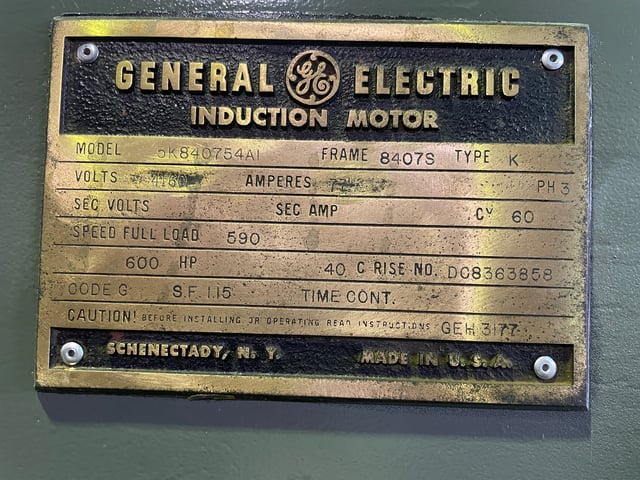 600 HP 600 RPM General Electric, Frame 8407S, DPSB, 4160 Volts - Image 3