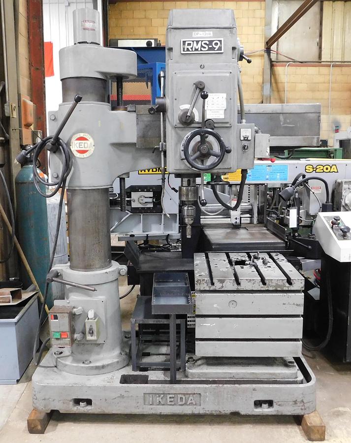 3' -9" Ikeda #RMS-9, radial drill, #4MT, 50-1500 RPM, power elevation, manual clamp, 1979 - Image 1