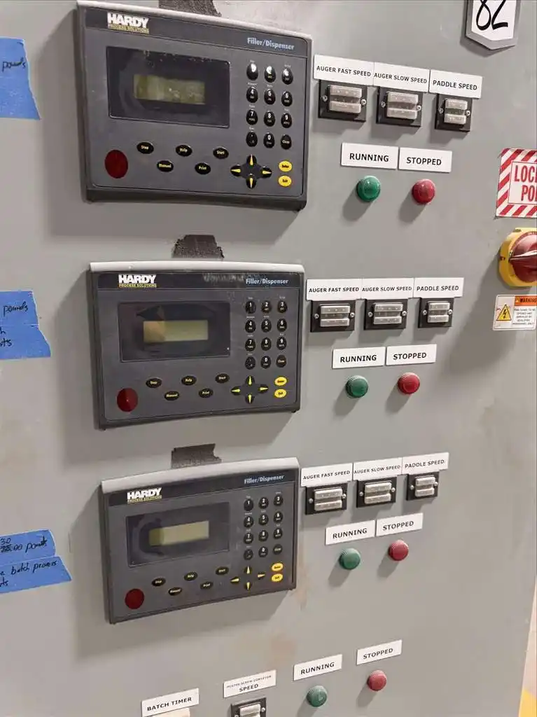 Tecweigh chemical additive system, (3) additive hoppers with hardy fillter dispenser PLC controls, KWS 6" - Image 3