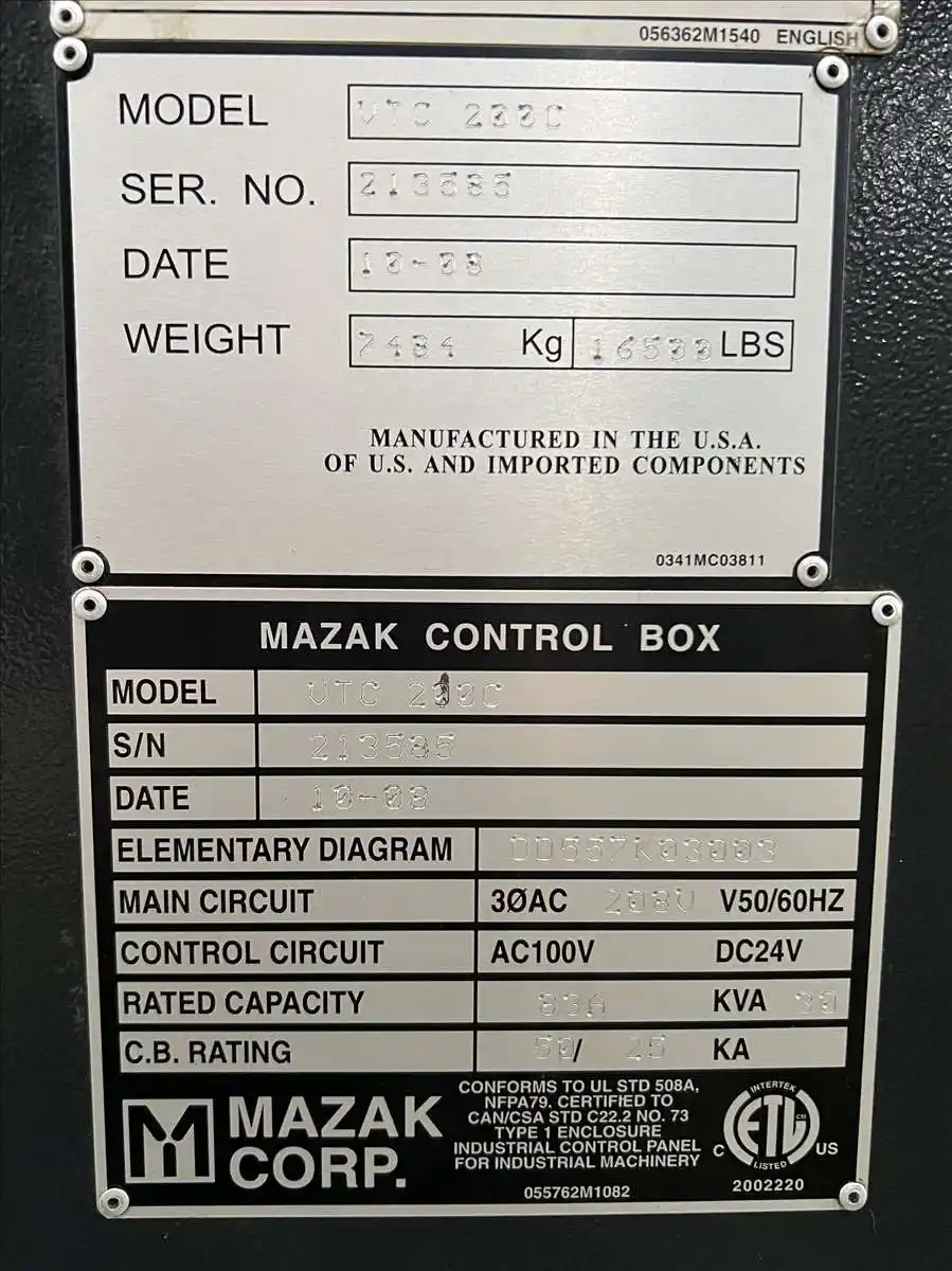 Mazak #VTC-200C, CNC vertical machining center, 24 automatic tool changer, 66" X, 20" Y, 20" Z, 12000 RPM - Image 4