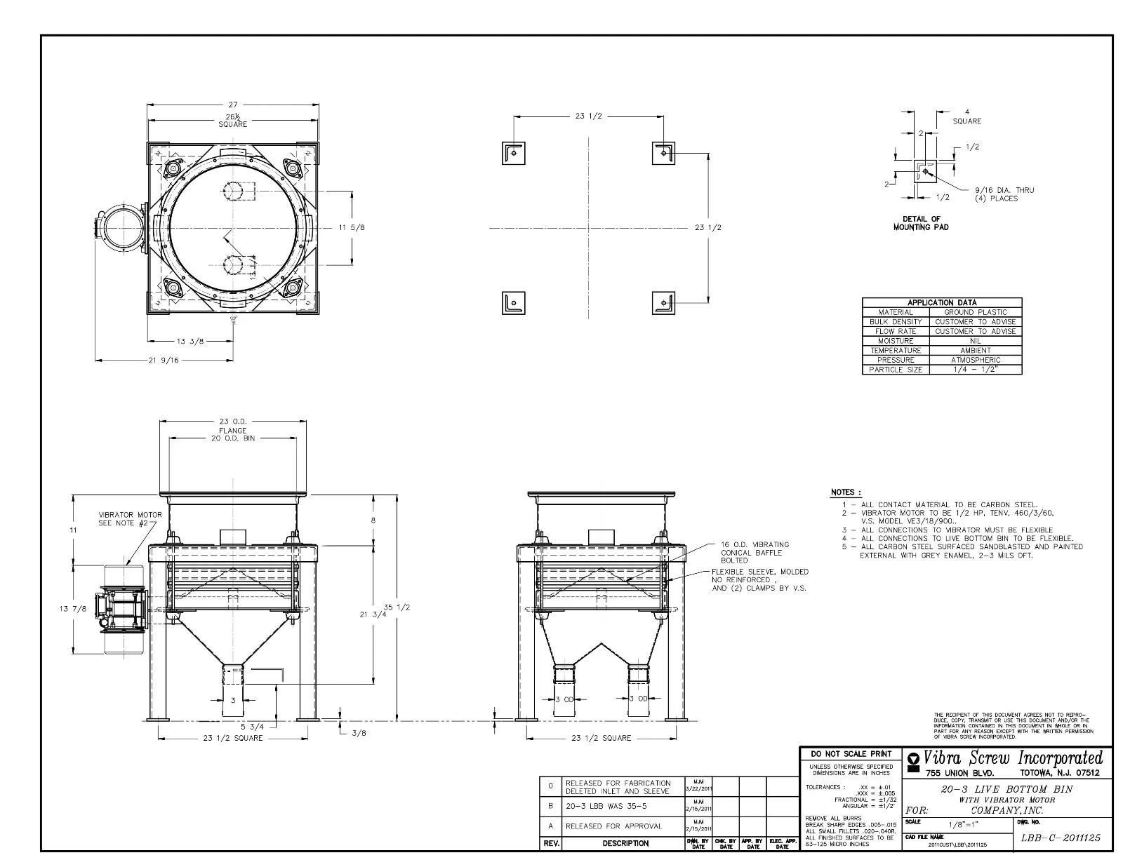 Vibra Screw #20-3, Live Bottom Bin, 1/2 HP motor, carbon steel, dual outlet - Image 5