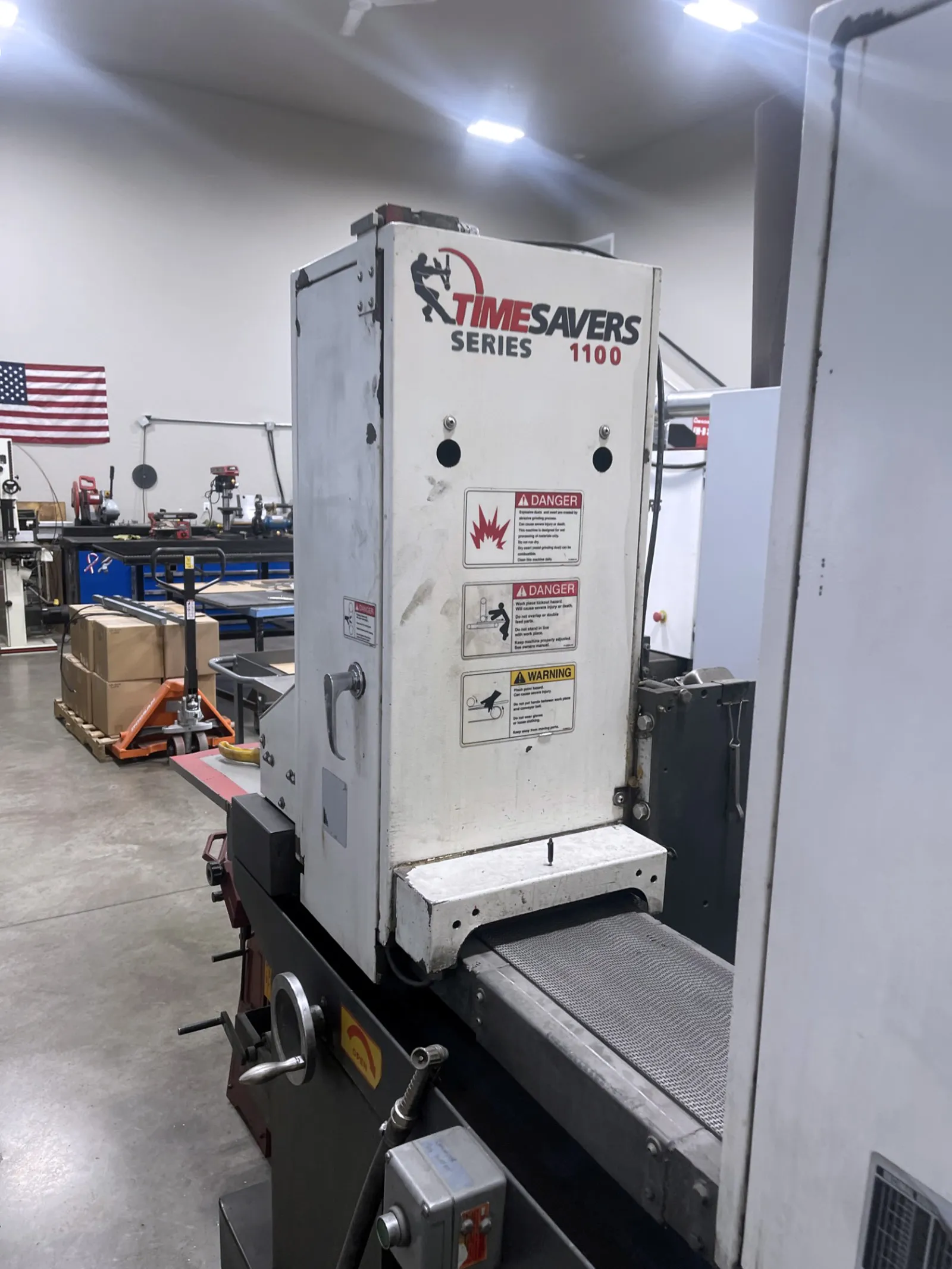 9" x 60" Timesavers #1121-11-00, belt grinder, 2-heads, 10-30 FPM, 3.25" diameter drum, 5 HP, 2016 - Image 1