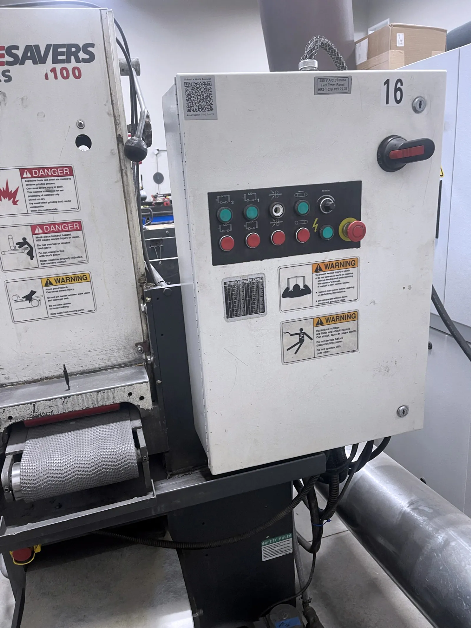 9" x 60" Timesavers #1121-11-00, belt grinder, 2-heads, 10-30 FPM, 3.25" diameter drum, 5 HP, 2016 - Image 4