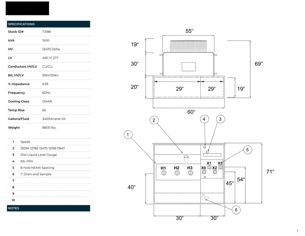 1500 KVA 12470 Delta Primary, 480Y/277 Secondary, PAD, Recon - Image 1