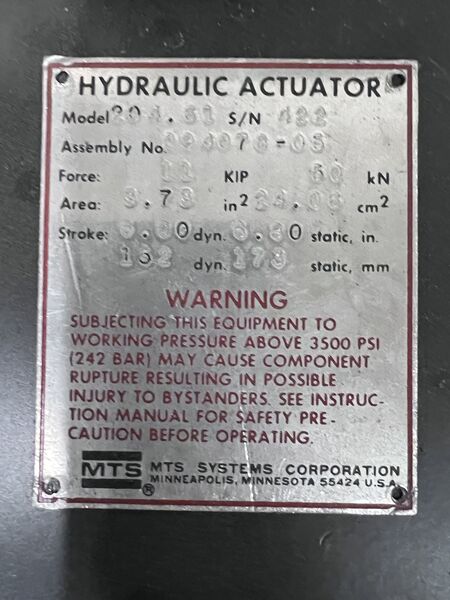 MTS #204.61, Hydraulic Actuator, 11 KIP (50kN), 6" dynamic stroke, 6.8" static, MTS hydraulic service - Image 2