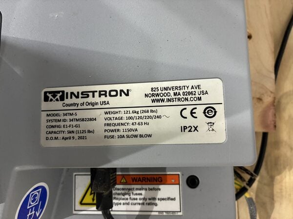 1125 lbf (5kN) Instron #34TM-5, Tensile Tester, 44" tension testing opening, 16.5" x 5" table, 44" testing - Image 9