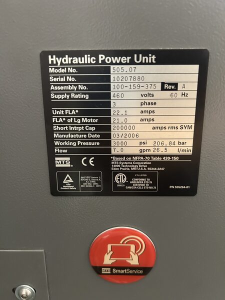 MTS Hydrostatic hydraulic actuator with LVDT, 6.5 KIP, 6" stroke area, 3000 psi, reconditioned & retrofitted - Image 2