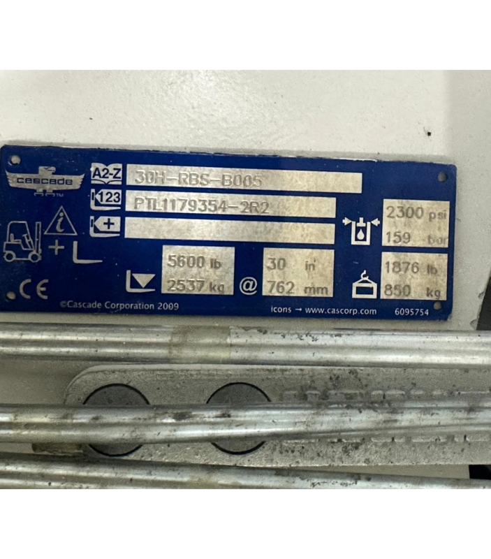 Cascade #30H-RBS-E005, 60" diameter Roll Clamp, class III, 5600 lb. max lift, 30" load center, 2009 - Image 9