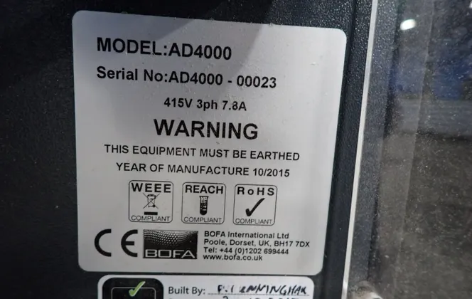 Bofa #AD4000, Fume Extraction Unit, (5) Extra Filters, 7.8 Amps, 415 V, 2015 - Image 5