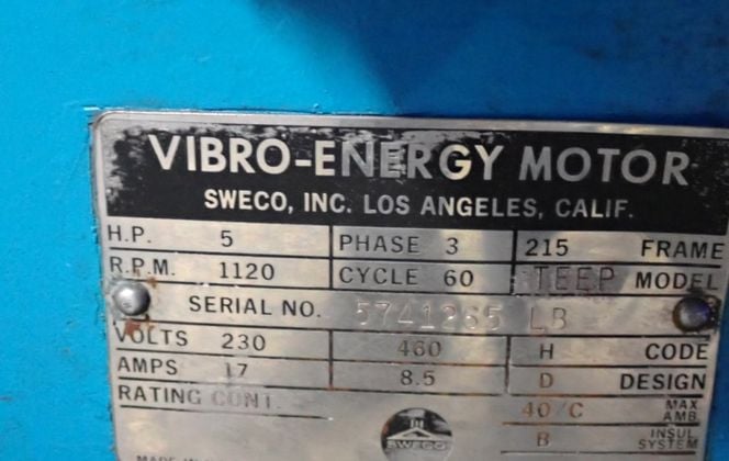 Sweco #M45RC, Separator, 5 HP, 1120 RPM, 230/460 V - Image 6