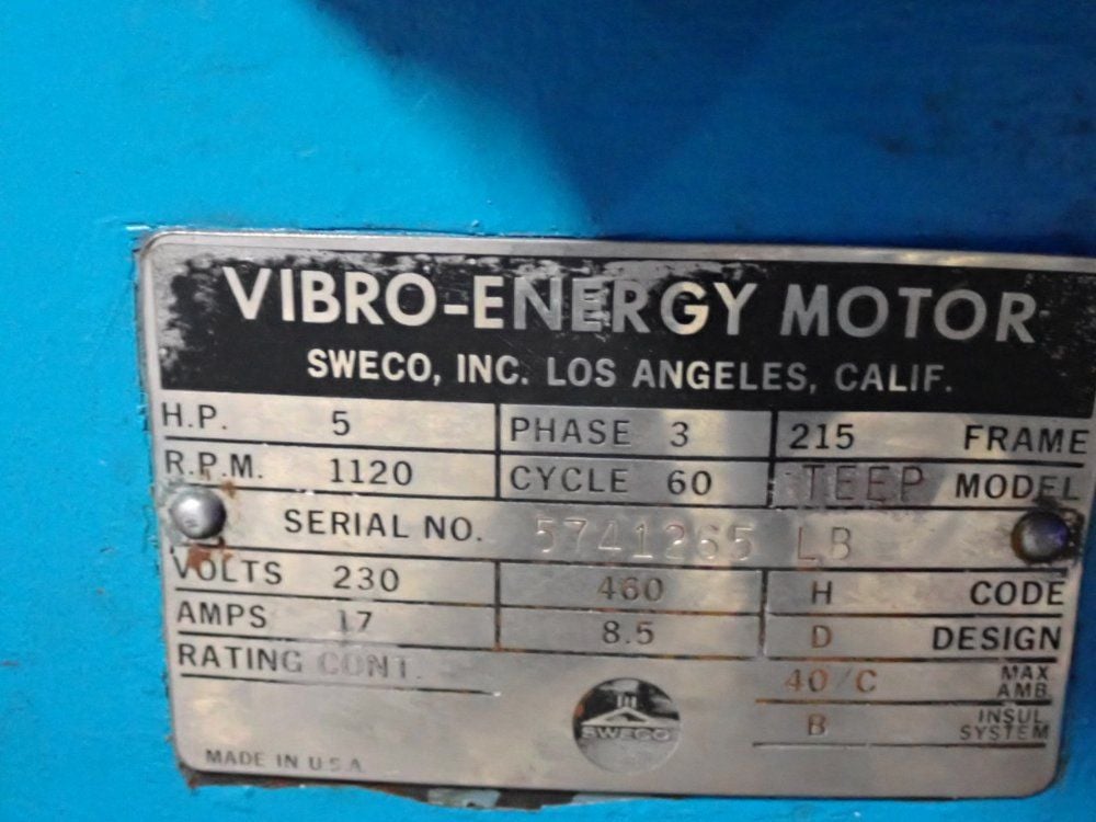 Sweco #M45RC, Separator, 5 HP, 1120 RPM, 230/460 V - Image 7