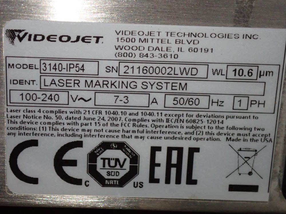 Videojet #3140-IP54, Laser Marking System, 10.6 um Wavelength, 100/240 V - Image 8