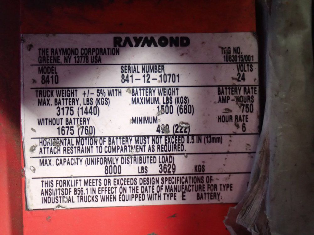 8000 lb. The Raymond Corporation #8410, Riding Electric Pallet Jack, 10" x 95" Fork length, 24 V, Battery - Image 8