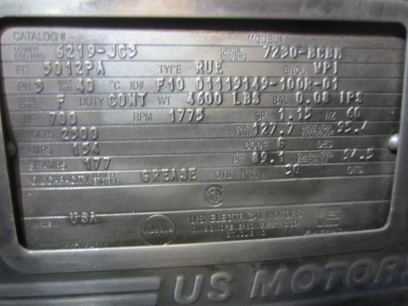 700 HP 1775 RPM U.S. Motors, Frame 5012PA, weather protected enclosure type 1,1.15 service factor, 154 amp - Image 2