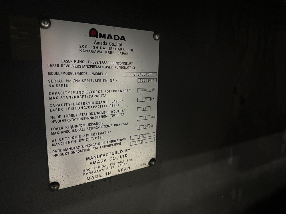 Amada #EMLK3610NT, laser / punch combo, 33 ton, 4000 watt Fanuc C4000 (AF-4000E) Co2 laser, 58 station King - Image 7