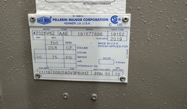 140 lb. Milnor #42026V6Z, Open Pocket Washer Extractor, rigid mount, 480 V., 2019 (2 available) - Image 10
