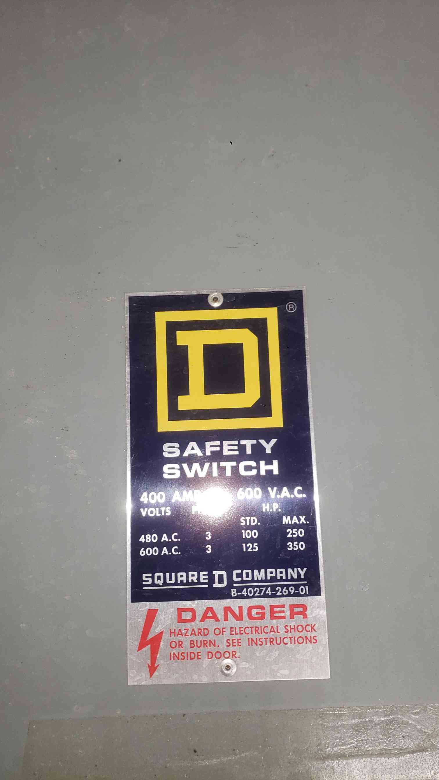 400 Amp. Square D #H365N, Safety Switch, 600 VAC, 3PH - Image 2