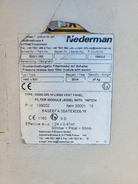12000 cfm Nederman #NFSZ-3000, baghouse dust collector, reverse fan, 1830 sq.ft., 100 filter bags, 2014 - Image 7
