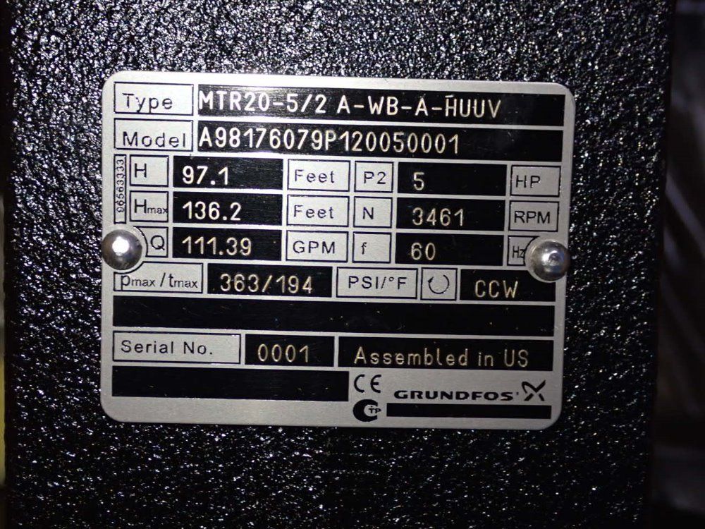 111 GPM @ 136' TDH, Grundfos #MTR20-5/2-A-WB-A-HUUV, Multi-Stage Pump, counter clock wise, 5 HP, 3461 RPM - Image 4