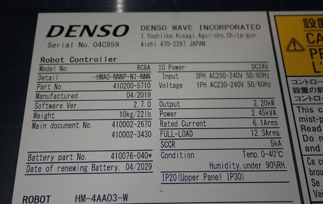 Denso Wave #RC8A, Robot Controller, 2.2 kW Output, 2.45 kVA, 200-240 V.AC, 24 VDC, New, 2019 - Image 6